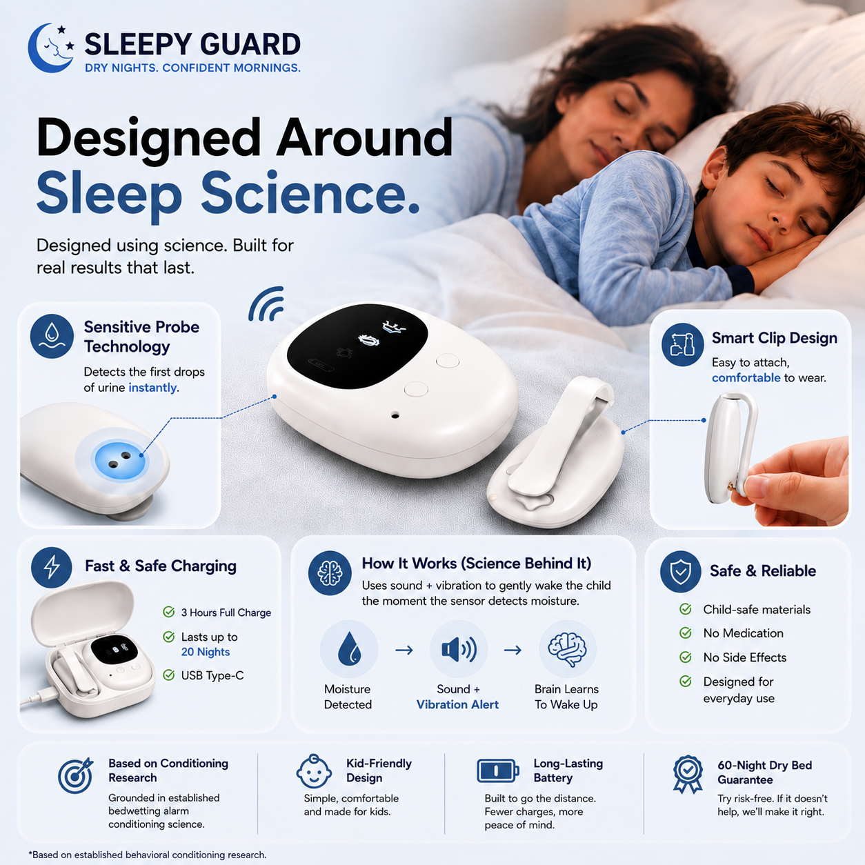 Sleepy Guard Wireless Bedwetting Alarm — Wearable Sensor + Parent Receiver